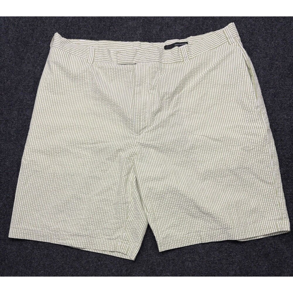 Greg Norman Mens 42 Green Seersucker Golf Shorts 100% Cotton Striped Flat Front